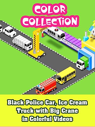 Pelicula Coche de policía negro, camión de helados con grúa grande en videos coloridos Online