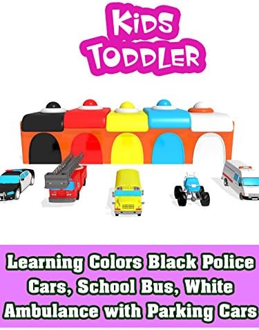 Pelicula Aprendizaje de los colores de los coches de policía negros, autobús escolar, ambulancia blanca con coches de estacionamiento Online