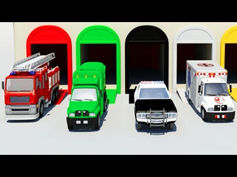 Learn Colors with Street Vehicles : Fire Truck Police Car Garbage Truck Ambulance Bus Cartoon