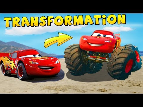 Lightning McQueen TRANSFORMATION on Big Monster Truck! Funny Movie Tow Mater