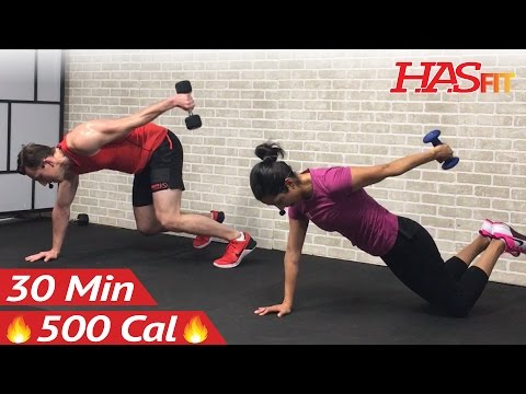 30 Minute HIIT Workout for Fat Loss & Strength - Dumbbell Full Body HIIT Home Workout with Weights